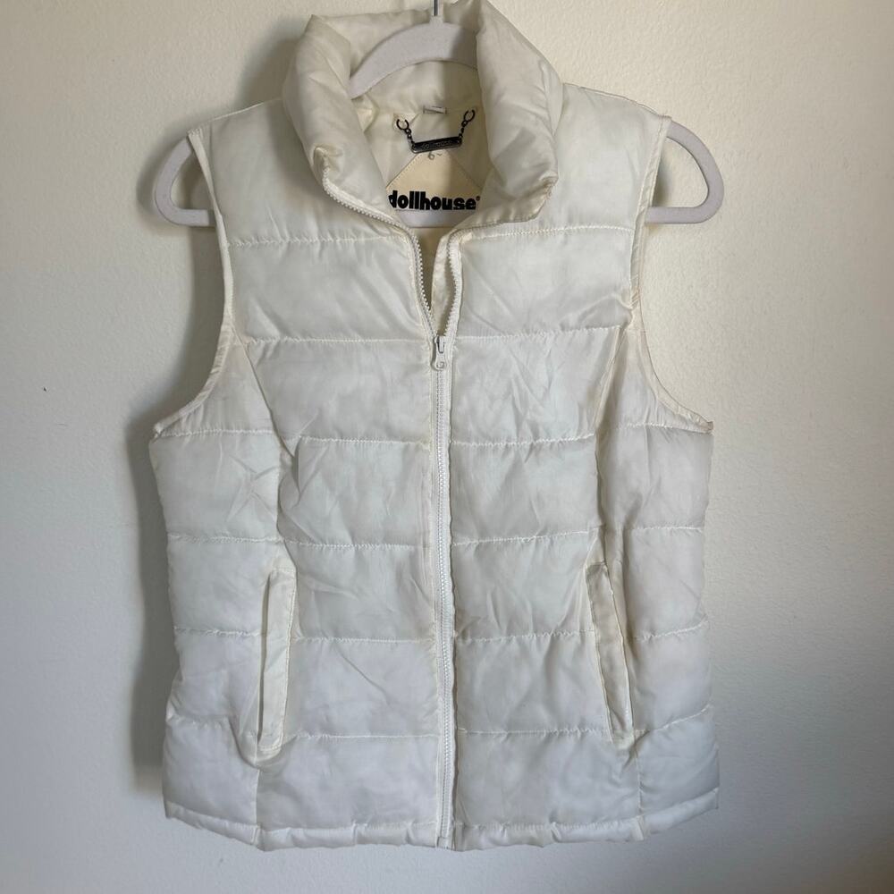 Dollhouse Women's Puffer Vest Full-Zip White Pockets Cold Gear Size Large